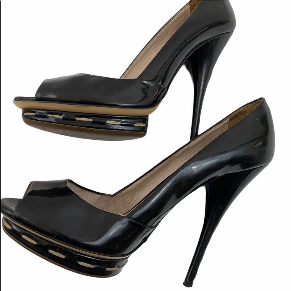 Miu Miu Black Patent Leather Platform Heels Shoes  #L